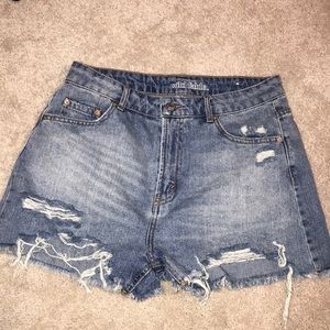 Light wash high rise shorts